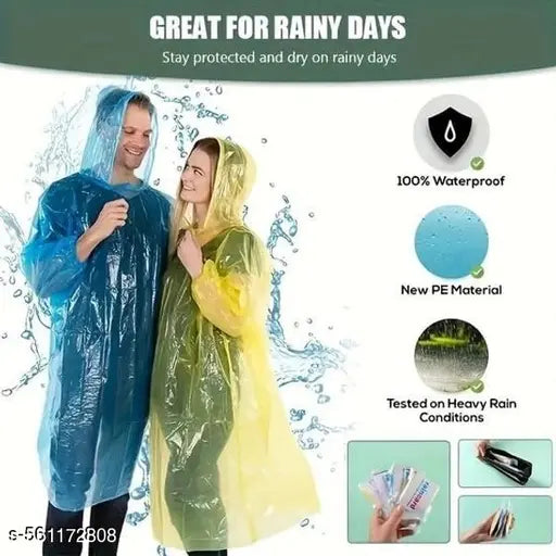 Pack of 2 Unisex Waterproof Raincoat with Hood Cap For Outdoor Travel Portable Suit